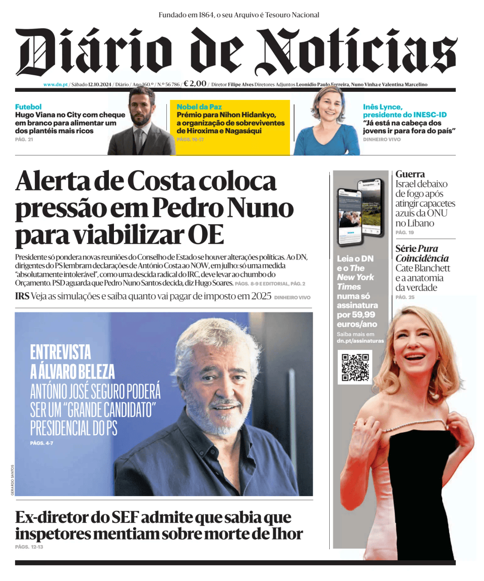 Prima-pagina-Diario de Noticias-edizione-di-oggi-20241012